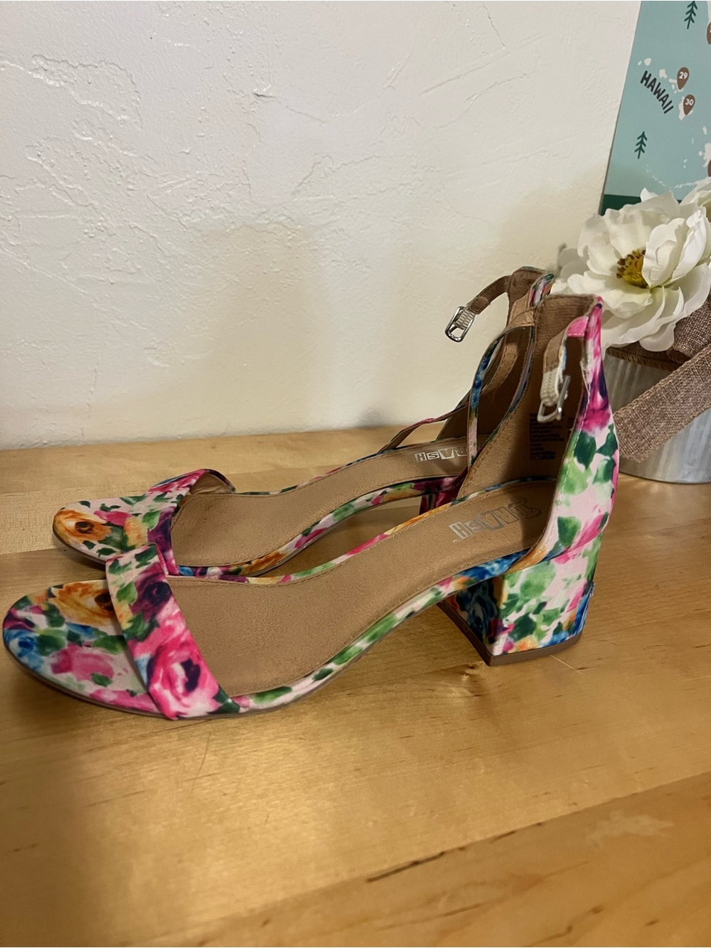 Brash Floral Block Heel Sandals in Pink Multi